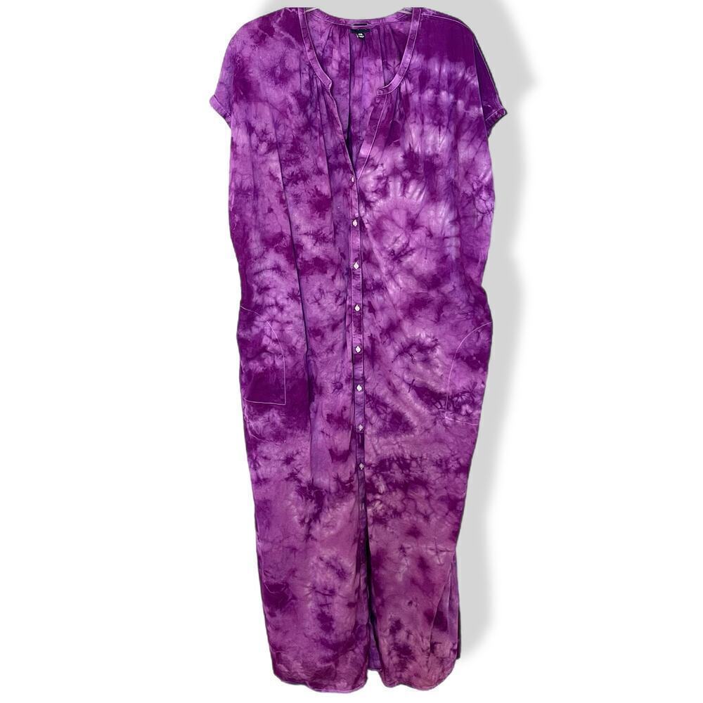 handmade tie dyed maxidress swim cover up purple XXL pockets